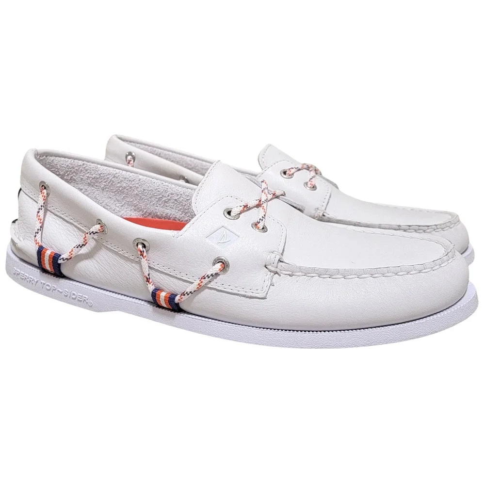 Sperry Men A/O Webbing Sport Boat Shoes Size US 11.5M Bone White Leather